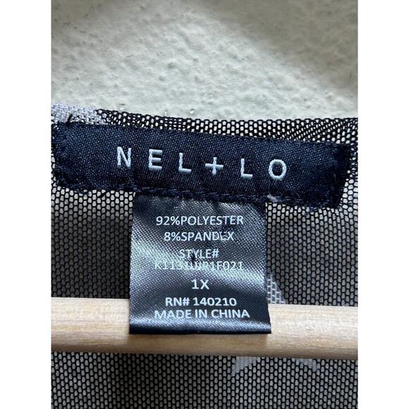 Nel + Lo Star Mesh Open Cardigan 1X Blk White Sheer Longline Stretchy Witchygoth - Picture 4 of 6
